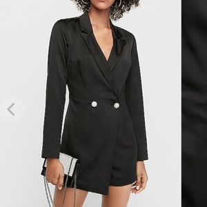 NEW Express Black Satin Wrap Blazer Romper size S